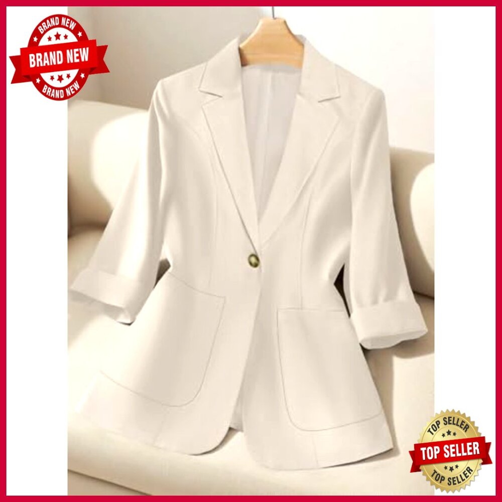 Tailored Notch Collar Blazer, Polyester Blend, Of… - image 3